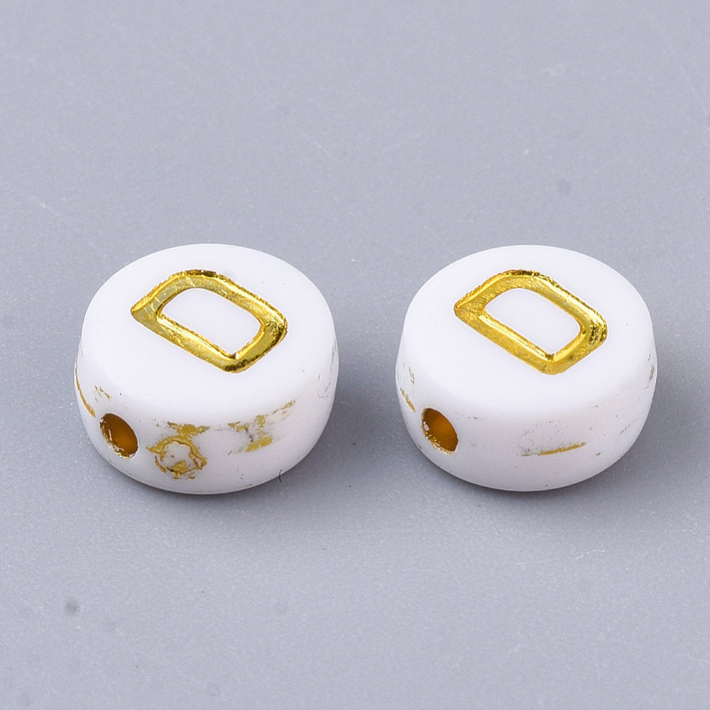 Alphabet Letter Beads (White/Gold) - D
