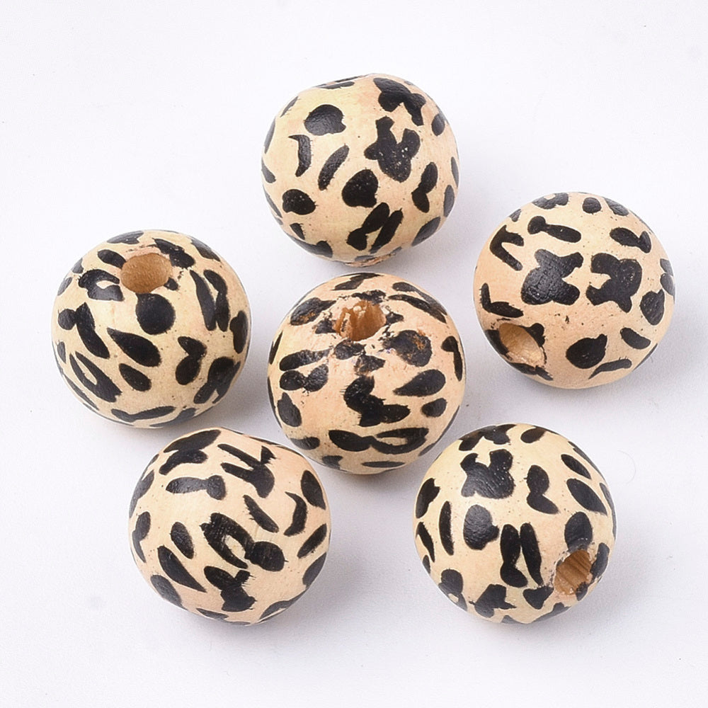 13mm Leopard Wood Bead w. 3mm Hole (25)