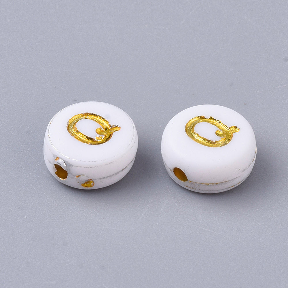Alphabet Letter Beads (White/Gold) - Q