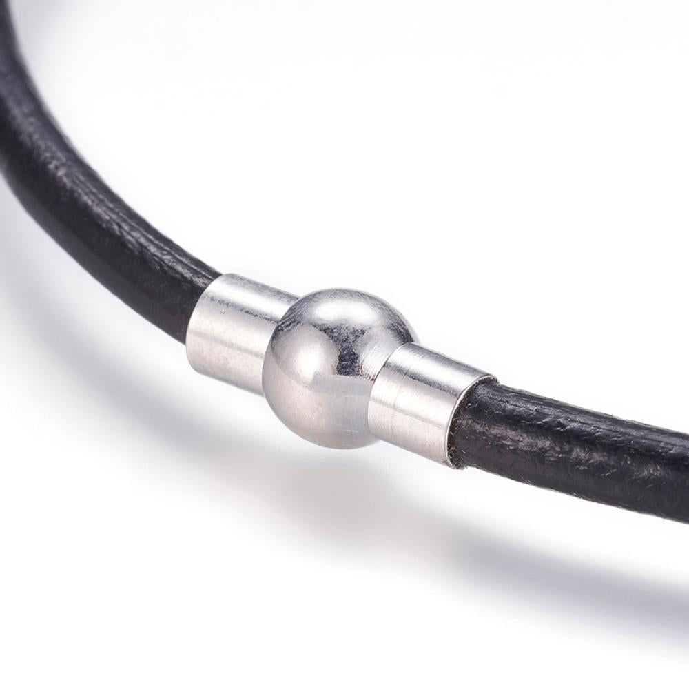 5mm Leather Necklace (44cm) - Black - Magnetic Clasp