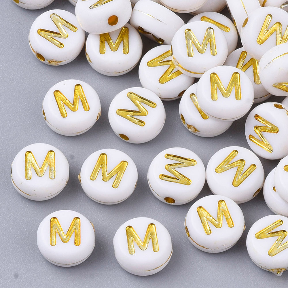 Alphabet Letter Beads (White/Gold) - M