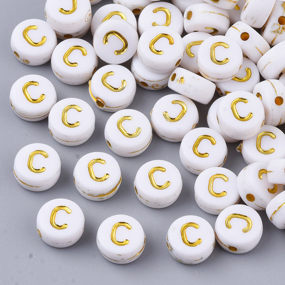 Alphabet Letter Beads (White/Gold) - C
