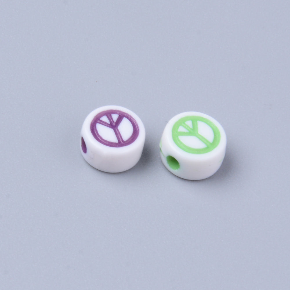 Peace Sign Beads - White/Colours (50)