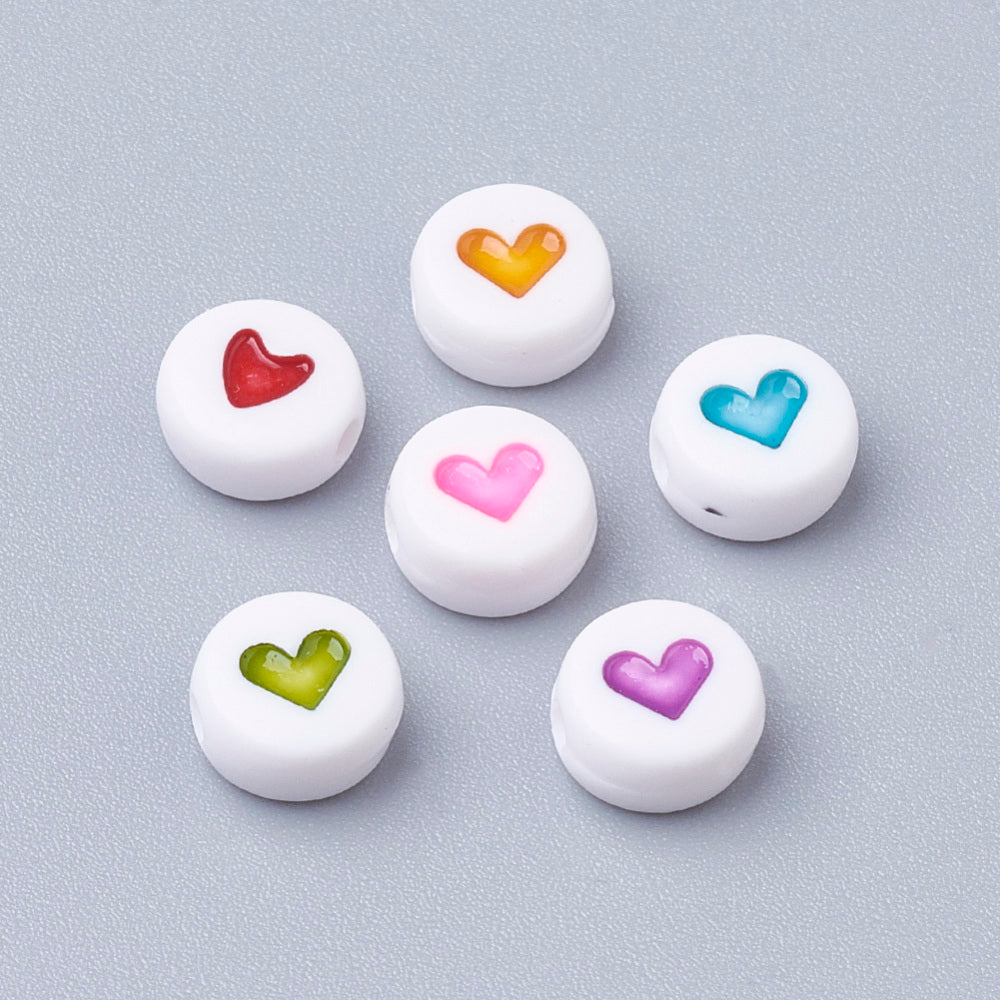 Heart Beads - White/Colours (100)