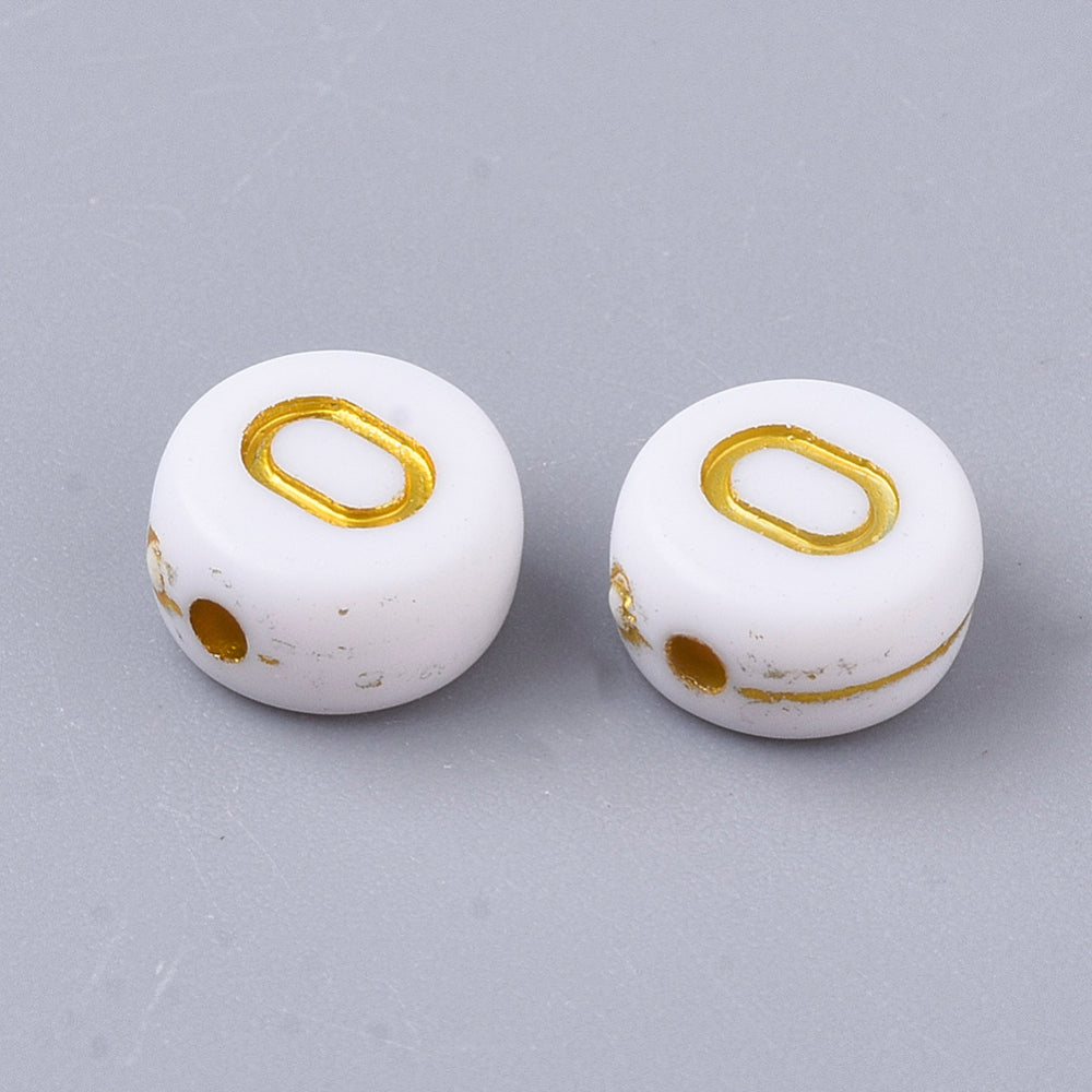 Alphabet Letter Beads (White/Gold) - O