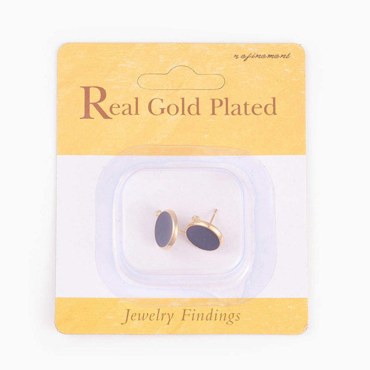 black and gold pair of stud fittings showing a loop on a white background