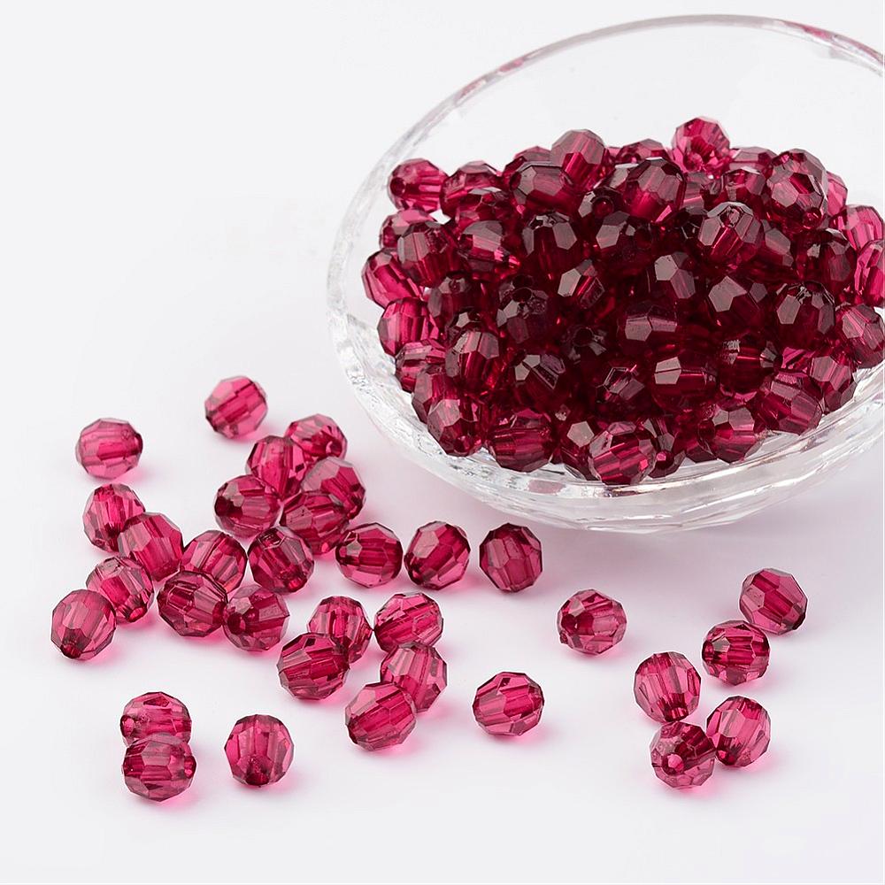 6mm Faceted Beads (100) - Cerise Pink