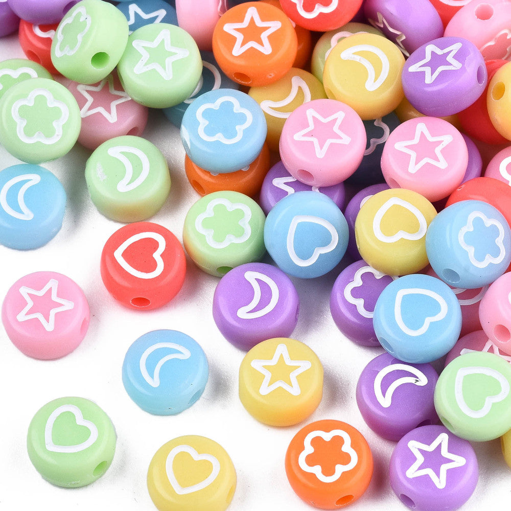 Stars Moons Hearts - Pastels/White (50)