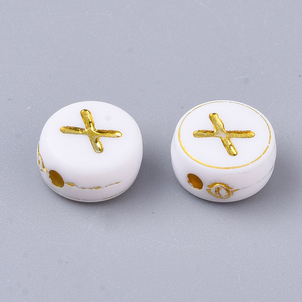 Alphabet Letter Beads (White/Gold) - X