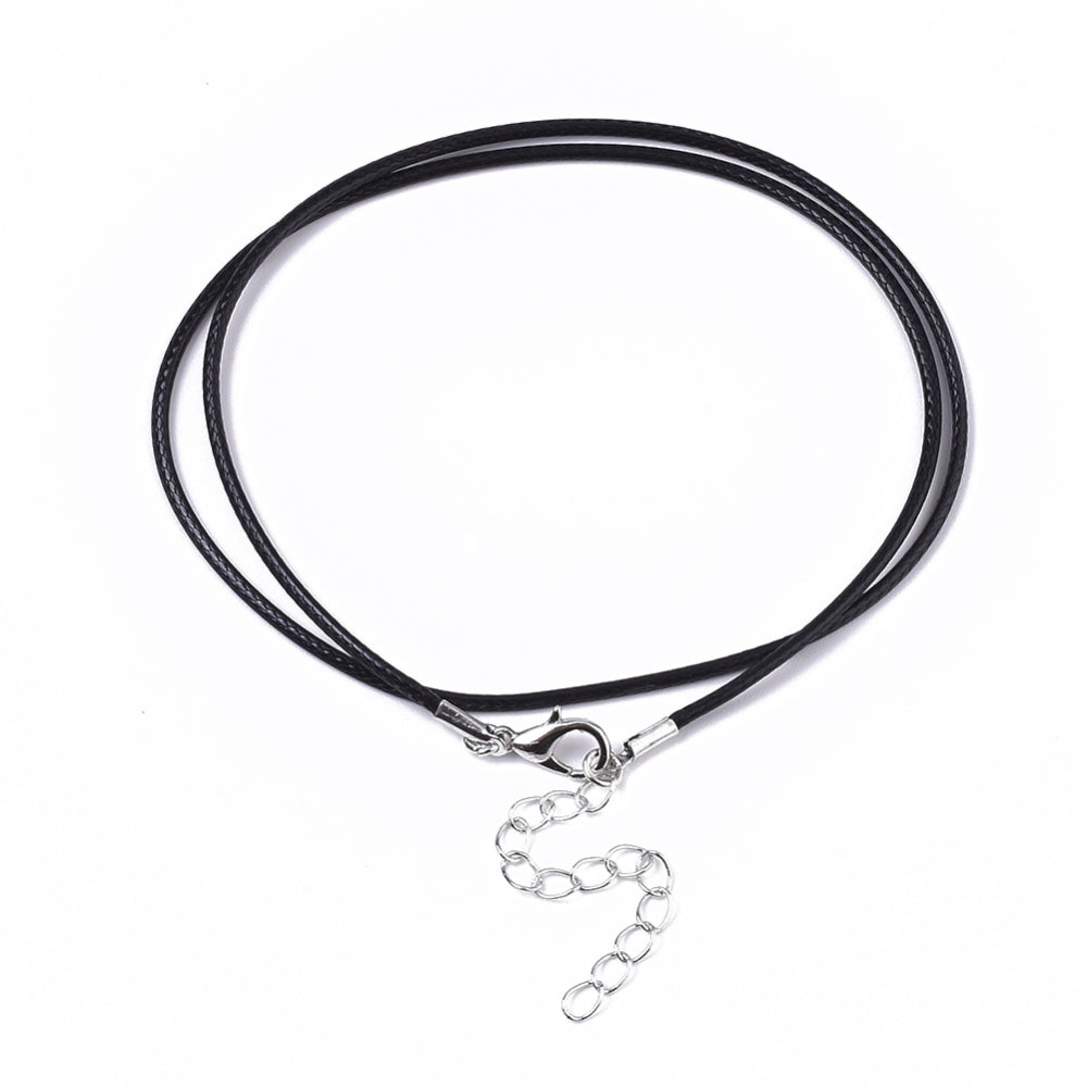 1.5mm Cord Necklace (44cm) - Black - Clasp w. Extension Chain