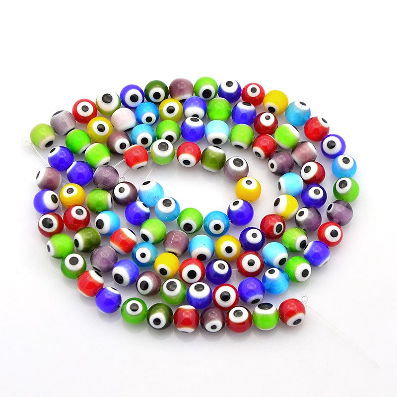 8mm Evil Eye Beads (25) - Mixed Colours - Glass Lampwork Beads