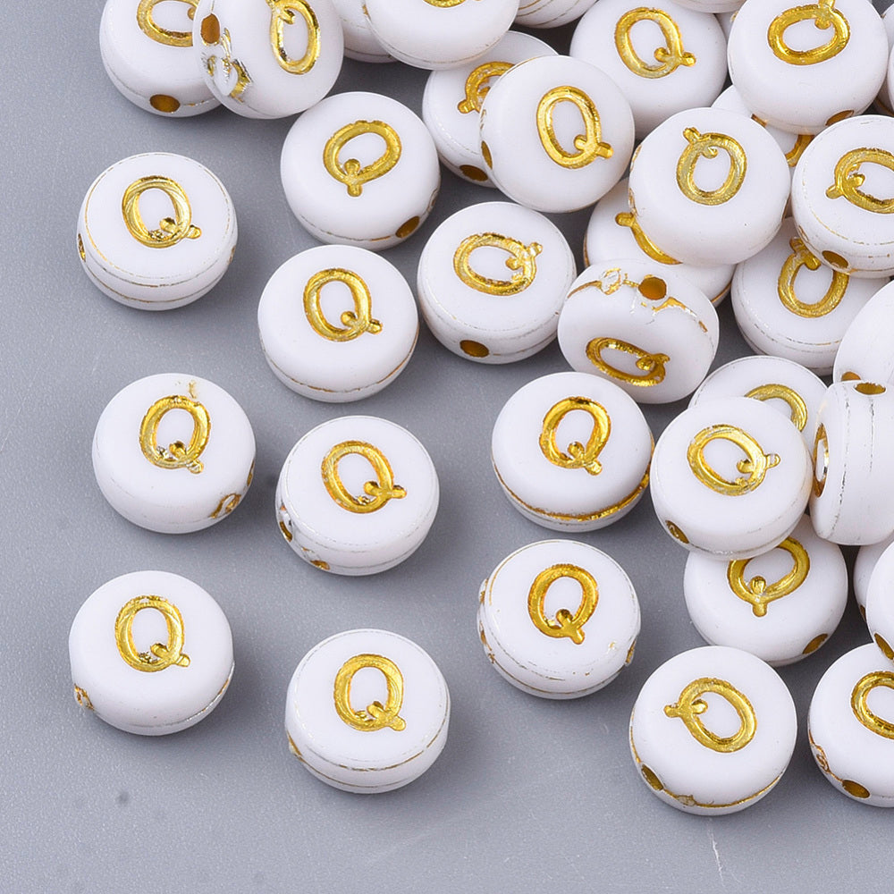 Alphabet Letter Beads (White/Gold) - Q