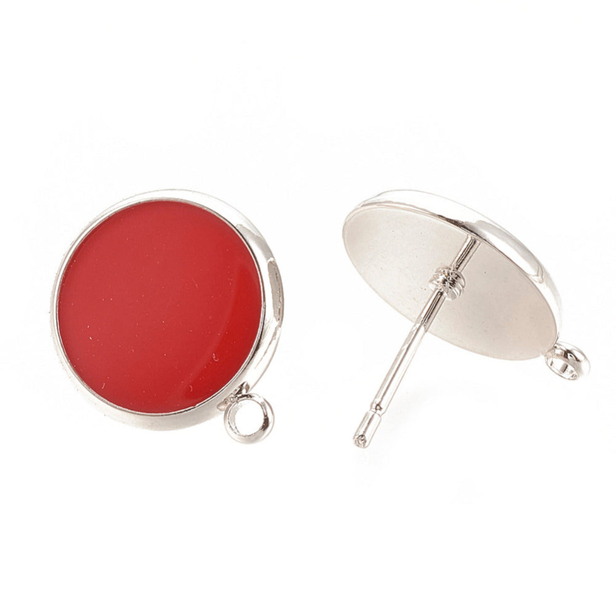 red and gosilverld pair of stud fittings showing a loop on a white background