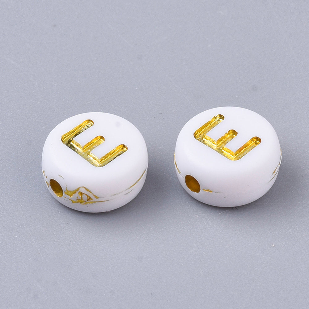Alphabet Letter Beads (White/Gold) - E