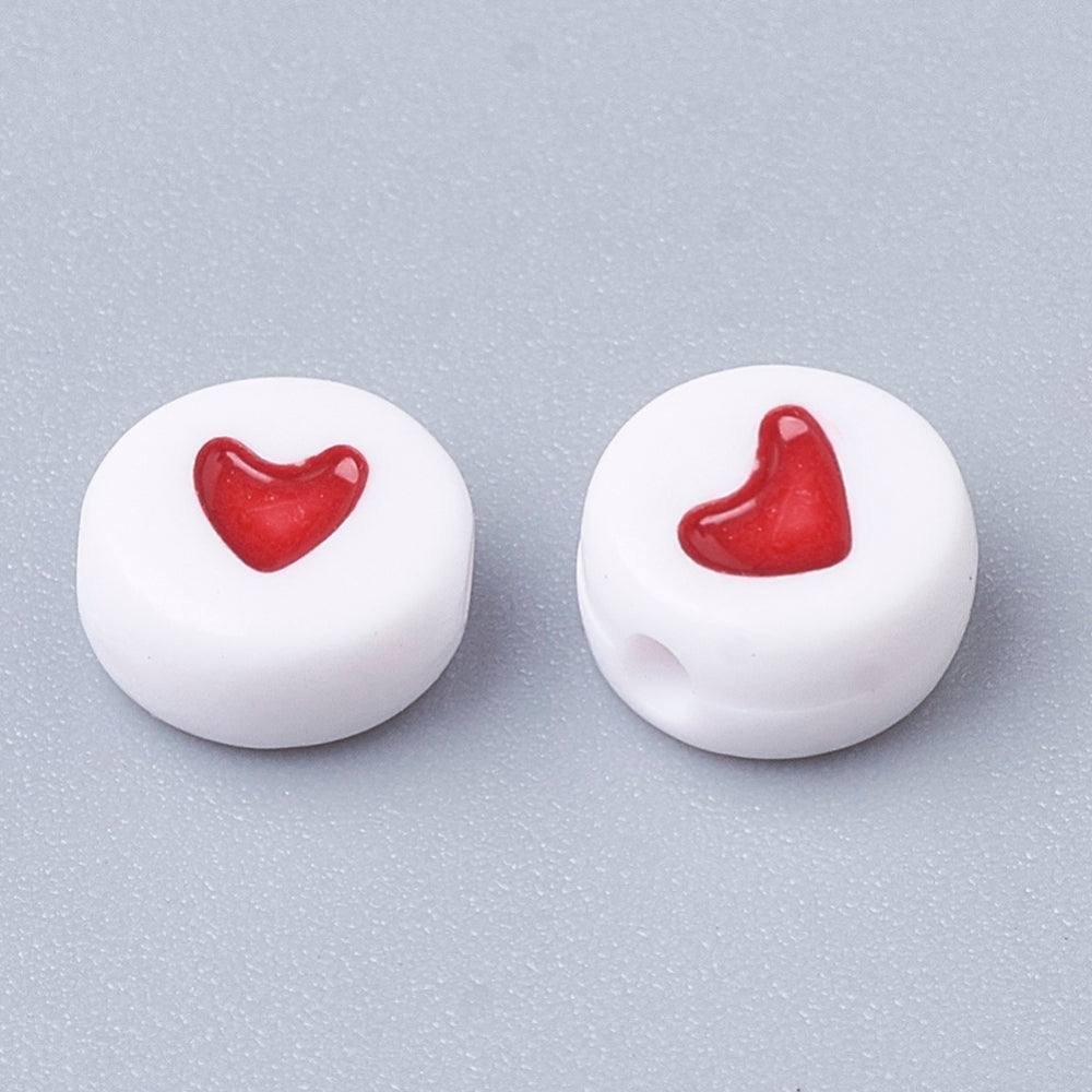Heart Beads - White/Colours (100)