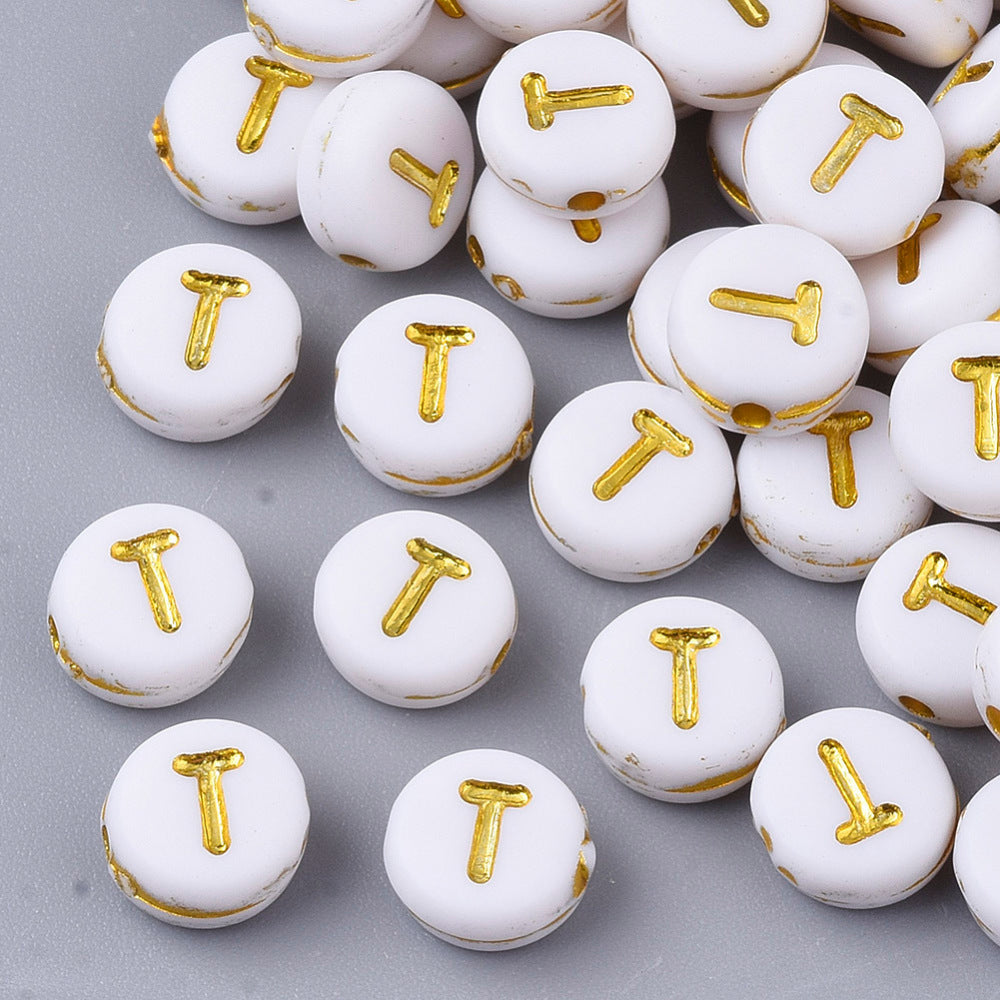 Alphabet Letter Beads (White/Gold) - T