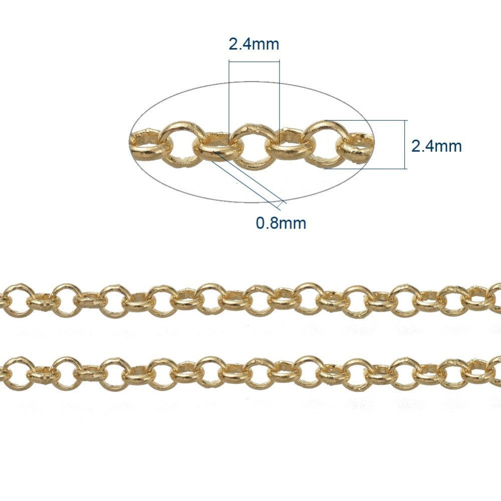 Rolo Chain w. Soldered 2.4mm Links (10m) - Gold