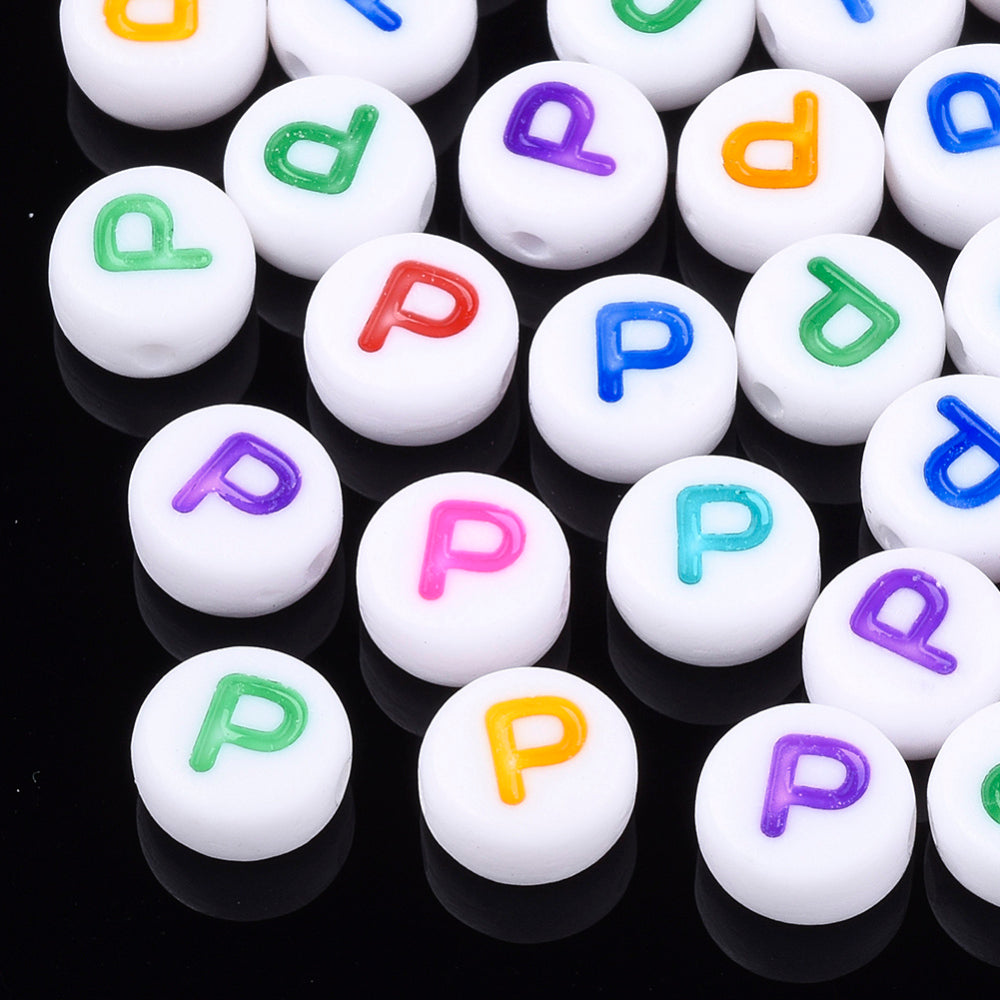 Alphabet Letter Beads (Rainbow) - P