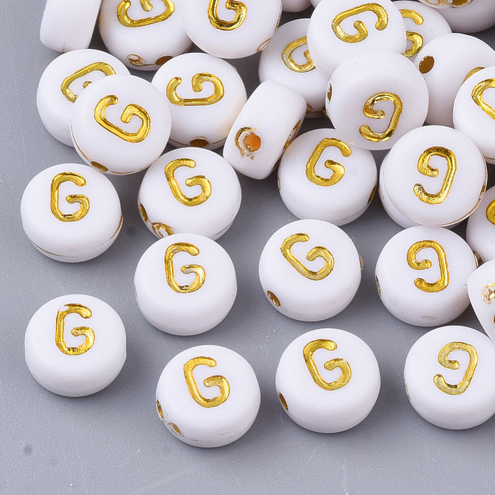 Alphabet Letter Beads (White/Gold) - G