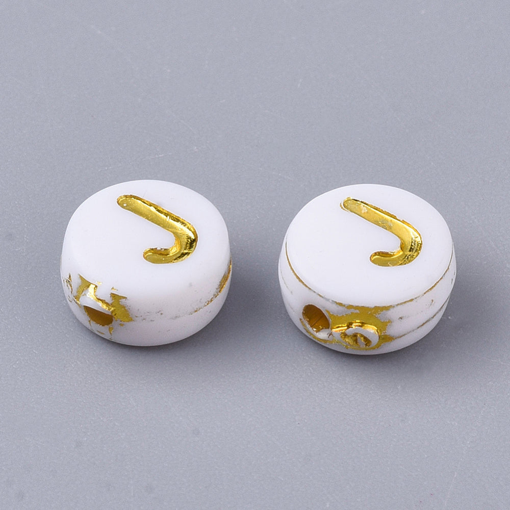 Alphabet Letter Beads (White/Gold) - J