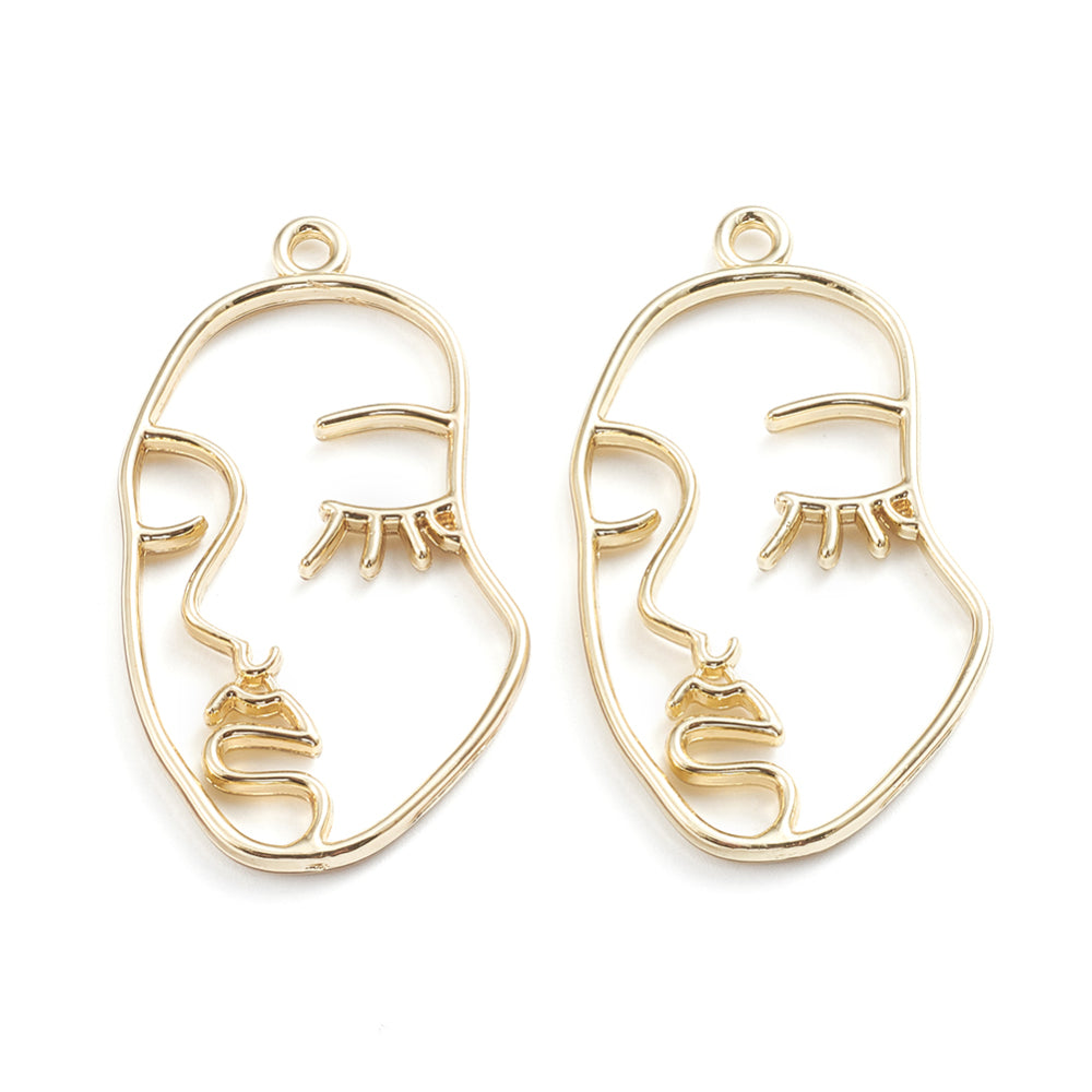 Abstract Face Pendant - Wide (1) - Gold