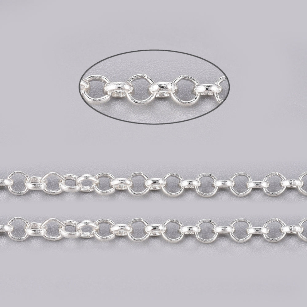 Rolo (Belcher) Chain w. Soldered 3mm Links (10m) - Silver