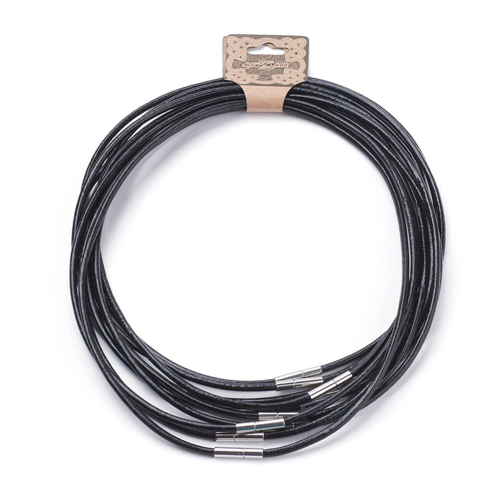 3mm Leather Necklace (46cm) - Black - Twist Clasp
