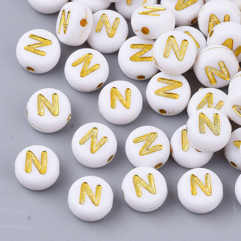 Alphabet Letter Beads (White/Gold) - N
