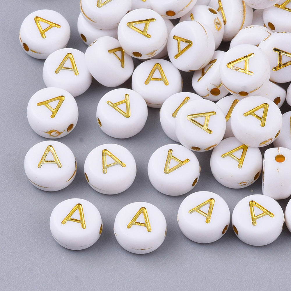 Alphabet Letter Beads (White/Gold) - A
