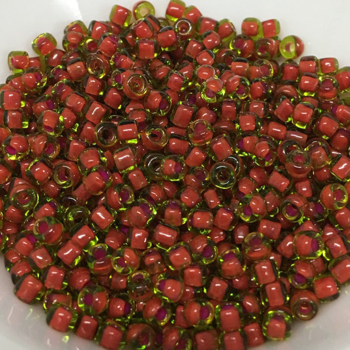 8/0 (#18/207) Fuchsia Lined Transparent Lime - 22g Tube **