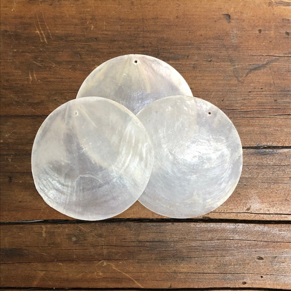 8cm oyster shell in white with one drilled hole for using as place name settings at weddings, bonbonierre or other craft projects and hanging decorations
