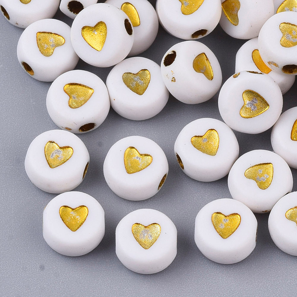 Heart Beads - White/Gold (100)