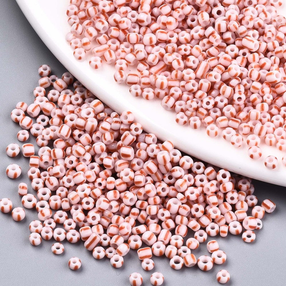 Coral/White Stripe - 8/0 Special Effect (25g) - Seed Beads