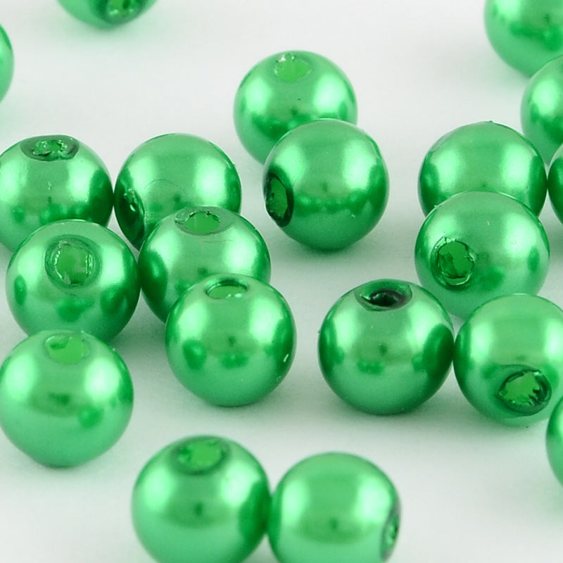 8mm Metallic Pearl Green Beads (100)