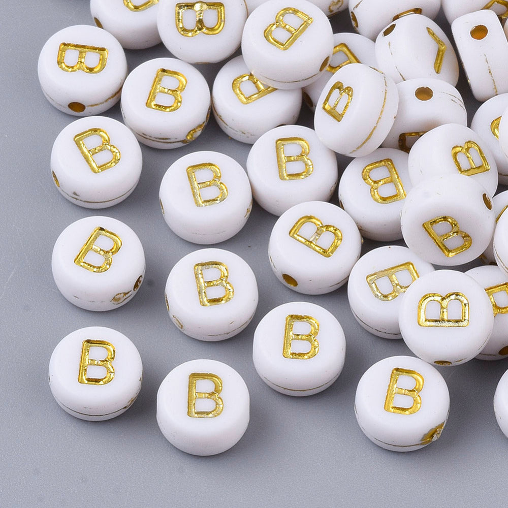 Alphabet Letter Beads (White/Gold) - B