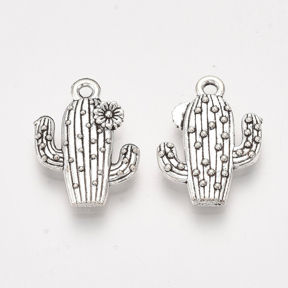 20mm Cactus Charm (10) - Antique Silver