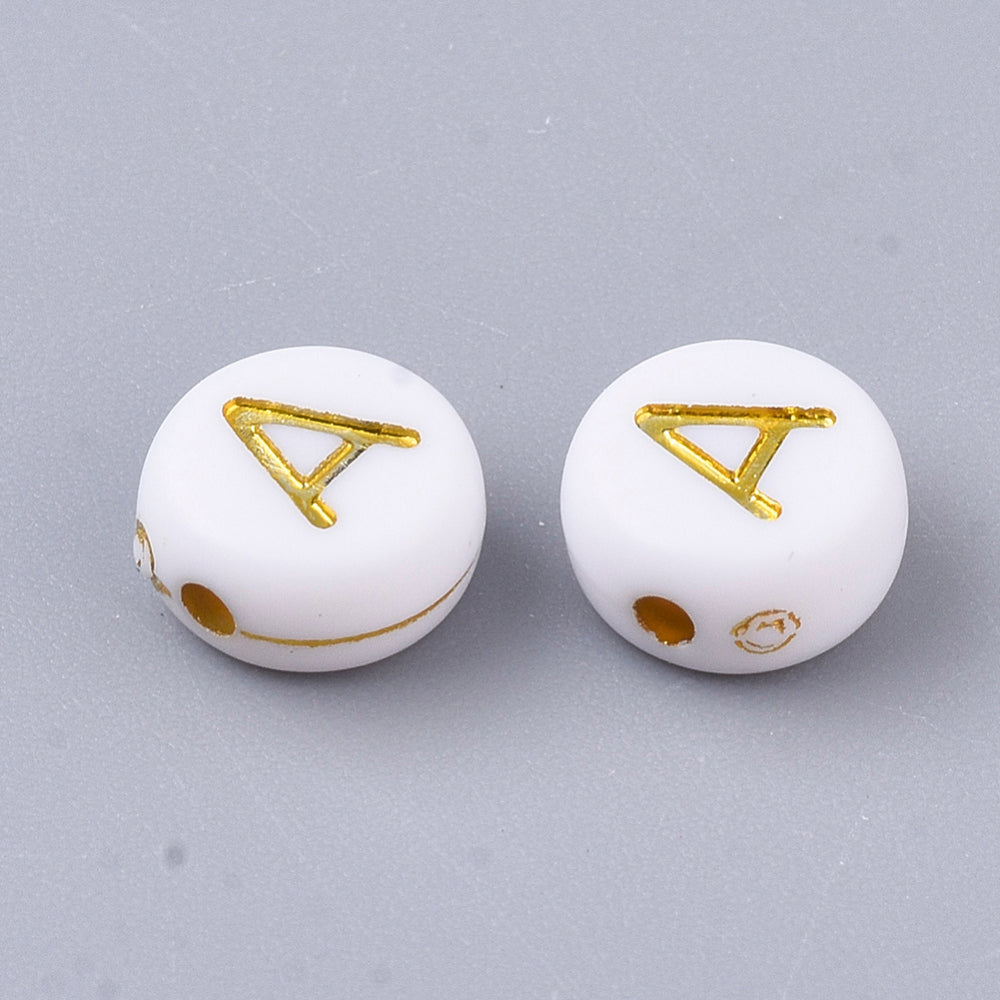 Alphabet Letter Beads (White/Gold) - A