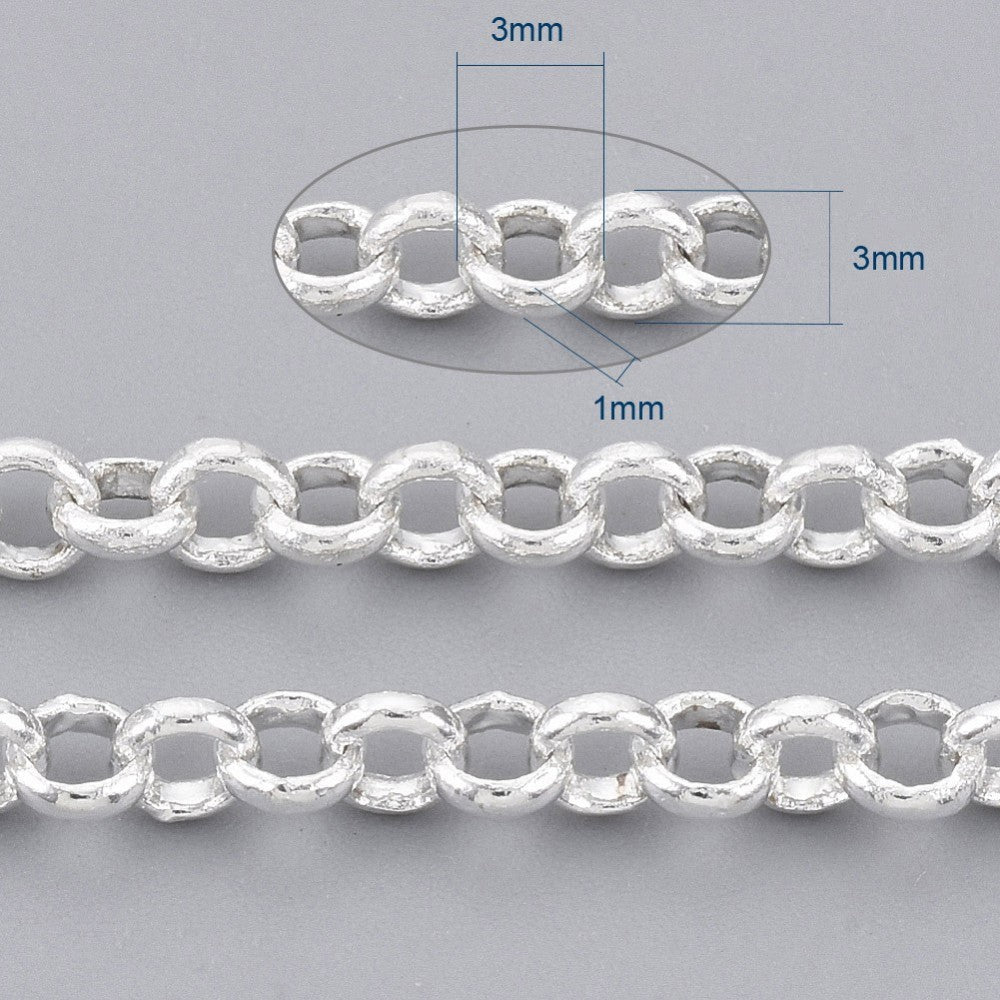 Rolo (Belcher) Chain w. Soldered 3mm Links (10m) - Silver