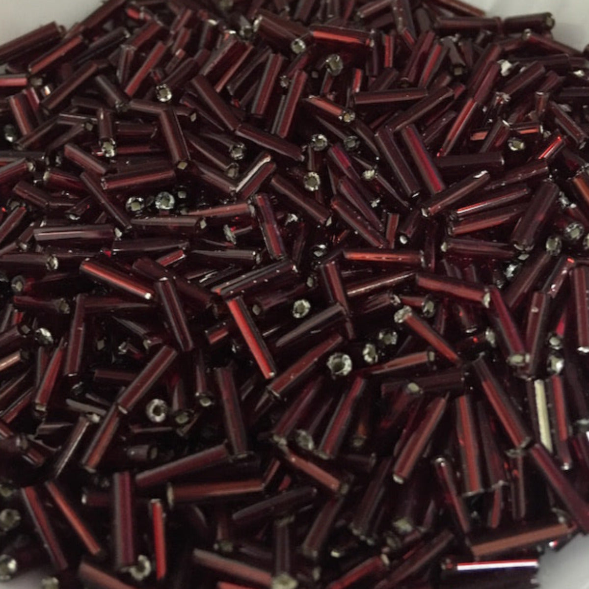 Dark Red - 6mm Silverlined (50g) - Bugle Seed Beads