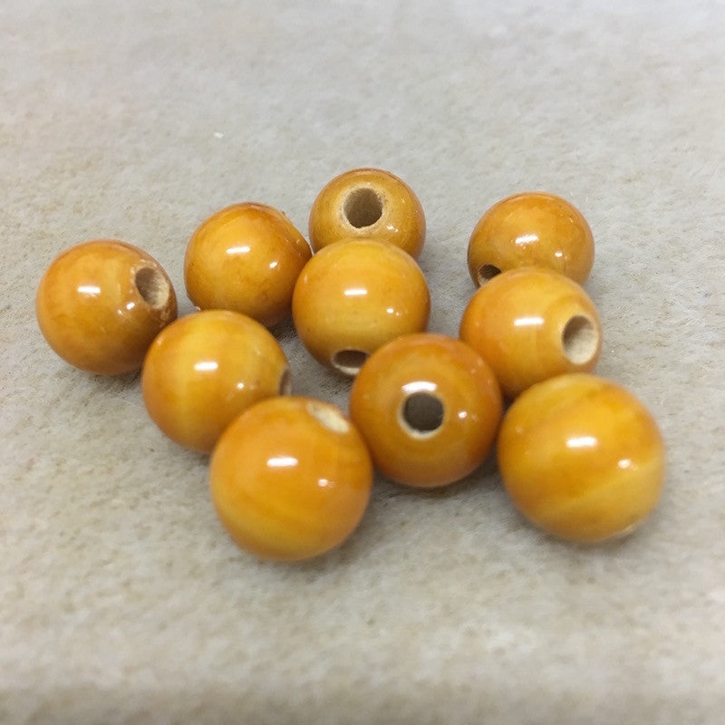 12mm Round Beads (10) - Vintage Lacquered Wood