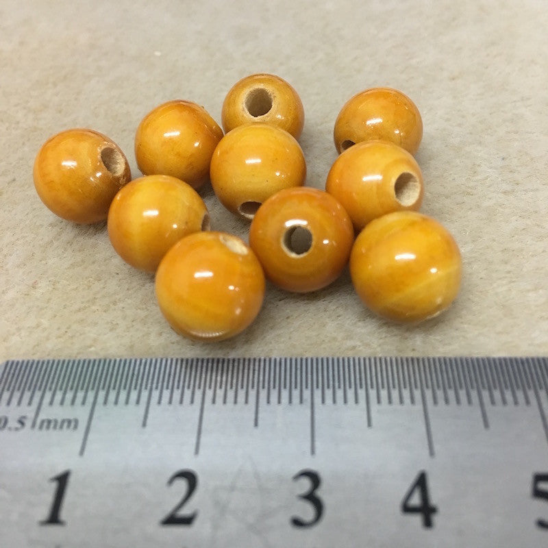 12mm Round Beads (10) - Vintage Lacquered Wood