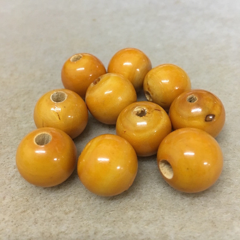 14mm Round Beads (10) - Vintage Lacquered Wood