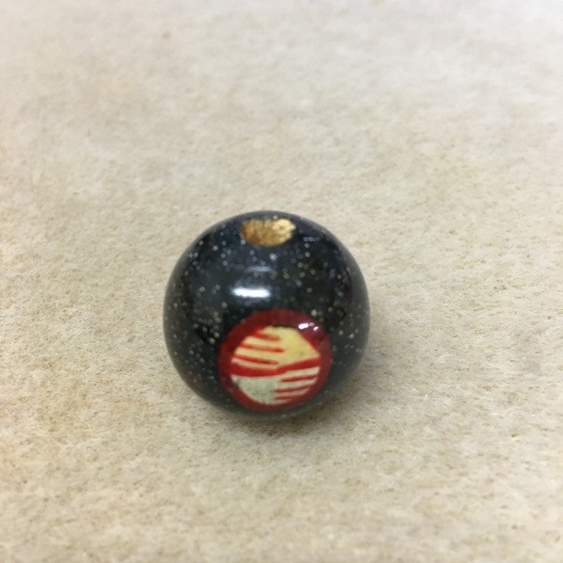 Lacquered Wood 22mm Round Bead - Black Patterned - Bead Shack