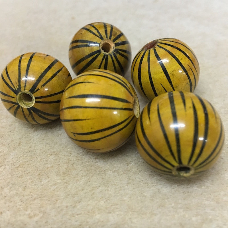 Lacquered Wood 22mm Round Bead - Tiger Stripes - Bead Shack
