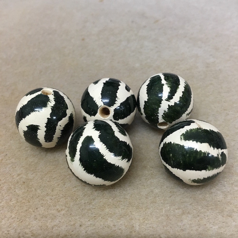 Lacquered Wood 22mm Round Bead - Zebra Print - Bead Shack