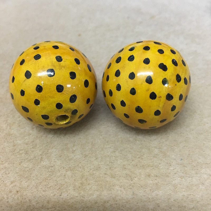 Lacquered Wood 30mm Round Bead - Leopard Print - Bead Shack