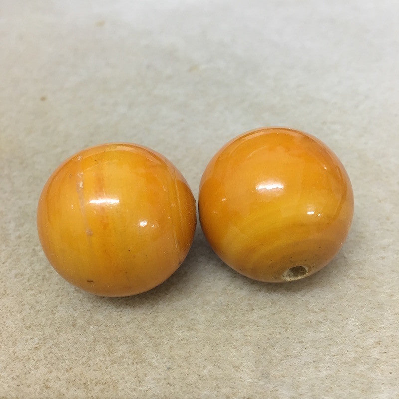 Lacquered Wood 28mm Round Bead - Yellow Ochre - Bead Shack