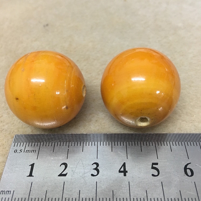 Lacquered Wood 28mm Round Bead - Yellow Ochre - Bead Shack
