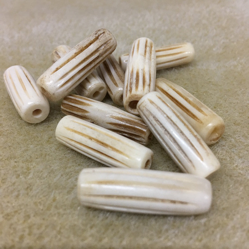 25x8mm Tube Bead (10) - Vintage Bone Beads