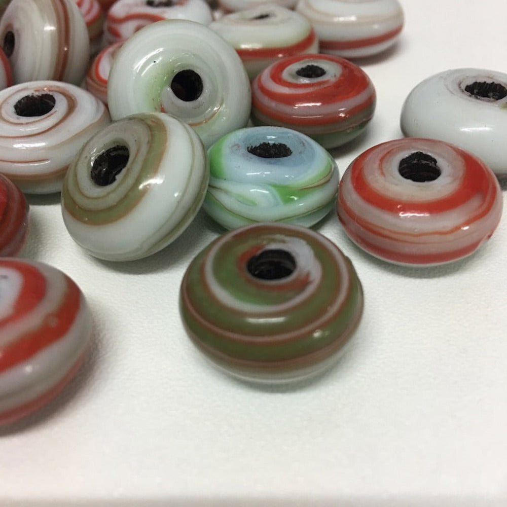 9x18mm Wheel (5) - Multi Colours - Glass Vintage Replica Trade Beads